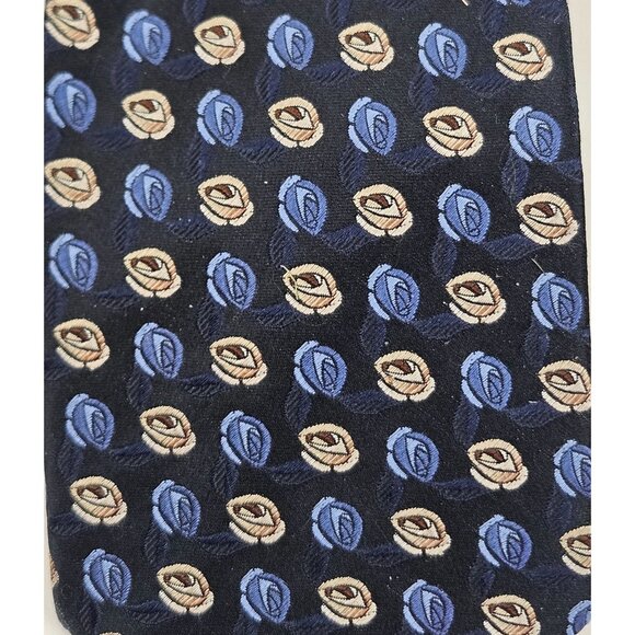 Ermenegildo Zegna Mens Neck Tie Silk Blue Gold Rose Pattern Italy Business - Picture 4 of 5